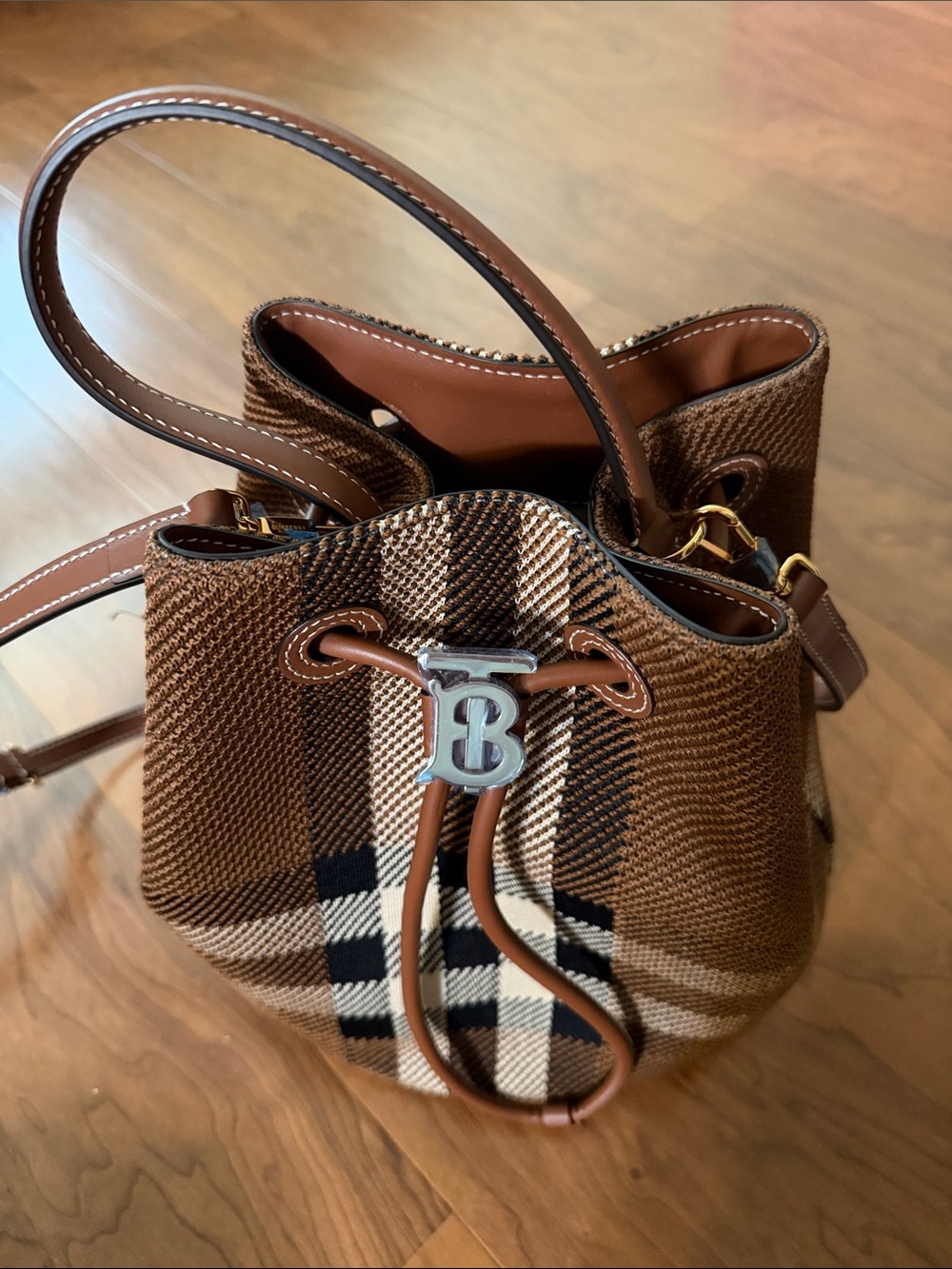 Burberry Brown Check Mini Drawstring Bucket Bag